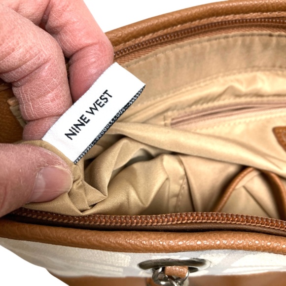 bag tote NINE WEST 10x16x4 canvas faux leather vegan shoulder straps - Picture 13 of 15